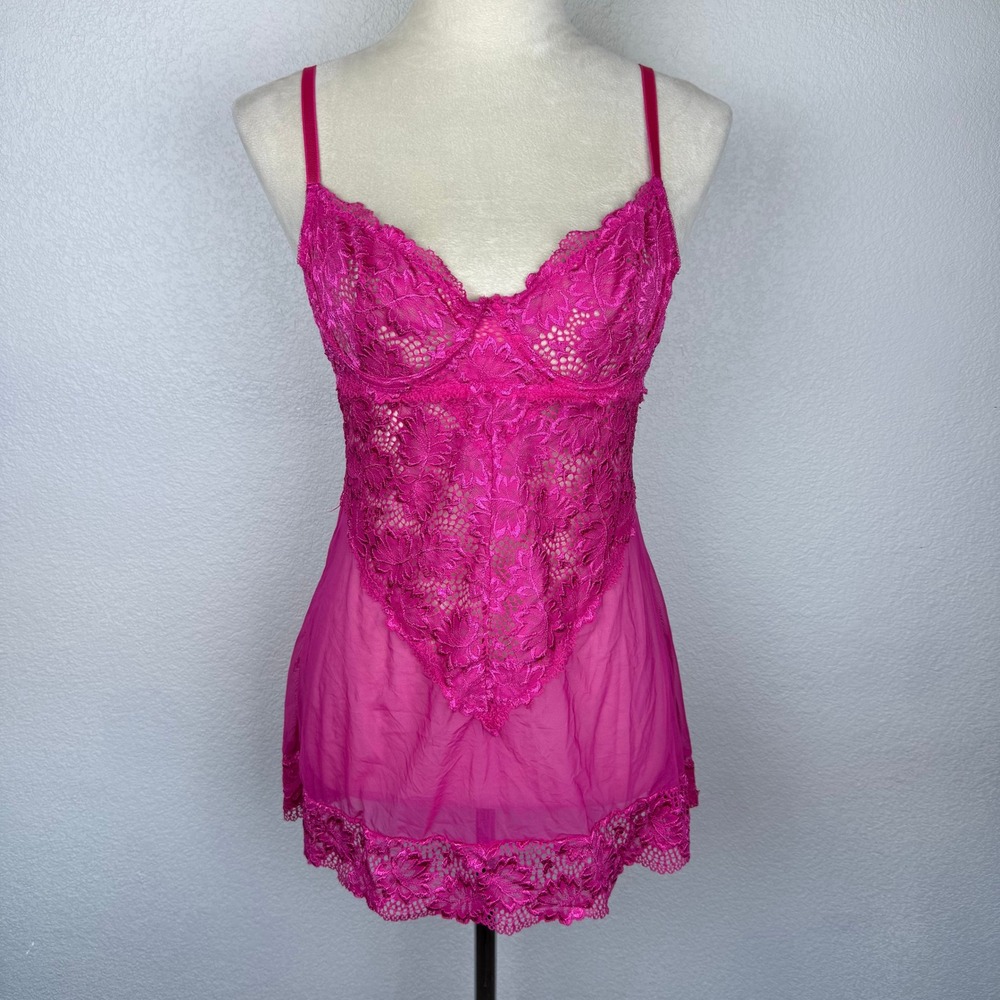 Fashion Nova Pink Cute Lace Trim Sheer Babydoll Chemise Lingerie Top Top